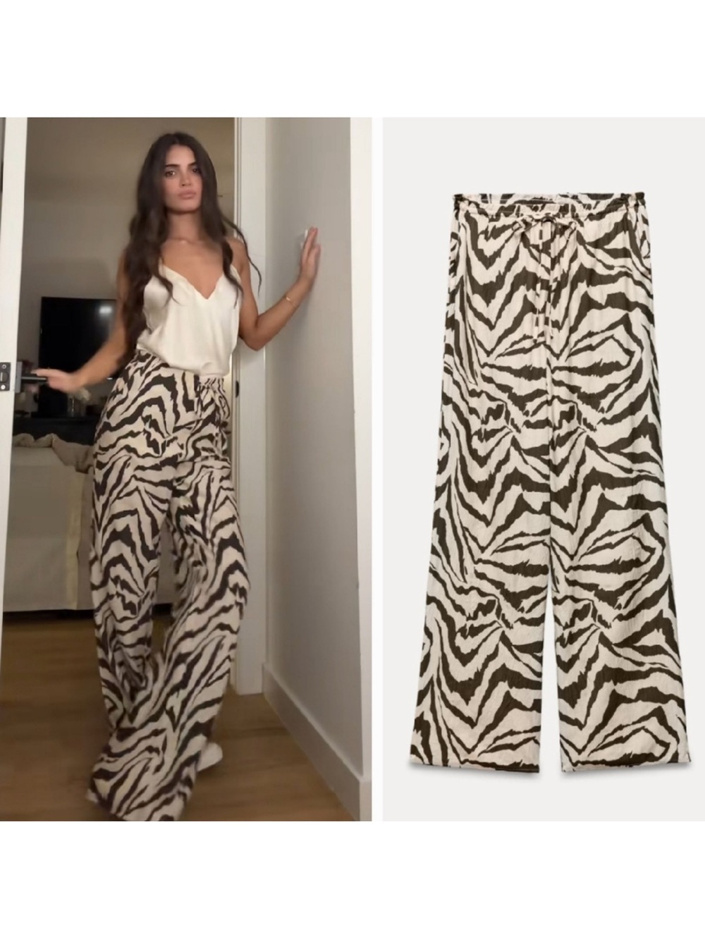 Zara Black & White Zebra Wide-Leg Pants